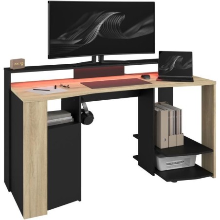 Bureau Gamer - META - Chene / Noir - 152 x 61,5 x 86,7 cm - PARISOT