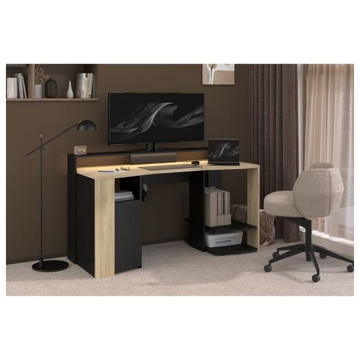 Bureau Gamer - META - Chene / Noir - 152 x 61,5 x 86,7 cm - PARISOT