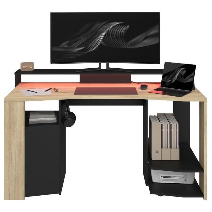 Bureau Gamer - META - Chene / Noir - 152 x 61,5 x 86,7 cm - PARISOT