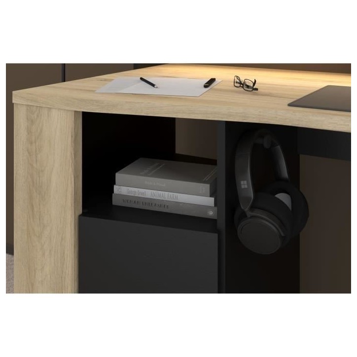 Bureau Gamer - META - Chene / Noir - 152 x 61,5 x 86,7 cm - PARISOT