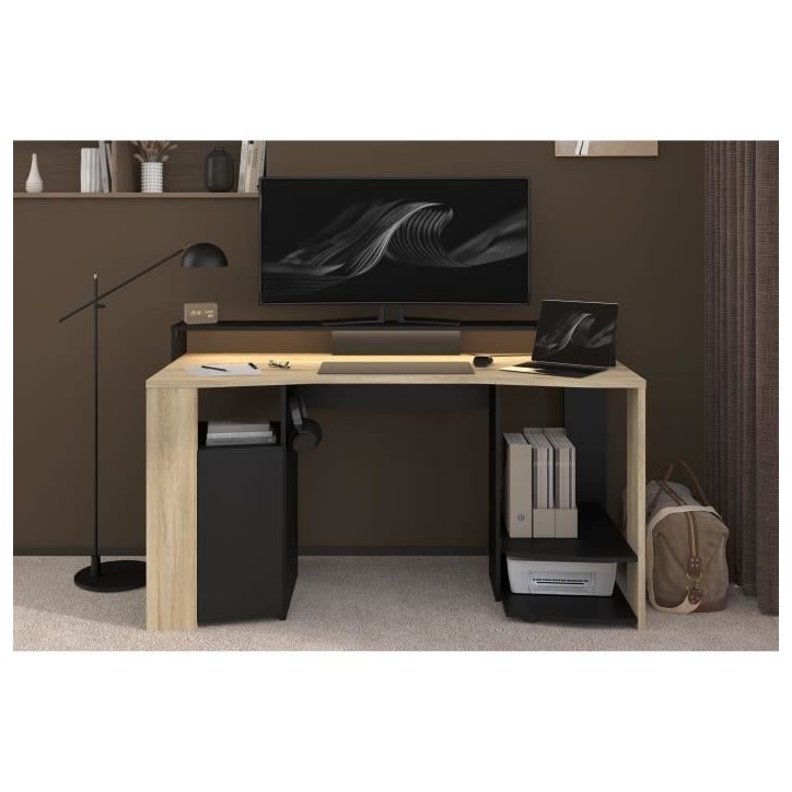 Bureau Gamer - META - Chene / Noir - 152 x 61,5 x 86,7 cm - PARISOT