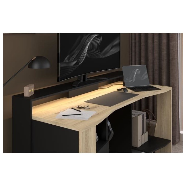 Bureau Gamer - META - Chene / Noir - 152 x 61,5 x 86,7 cm - PARISOT