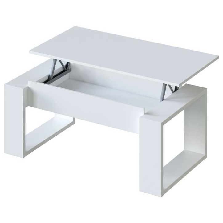 Table basse relevable - Mélaminé blanc - L 105 x P 55 x H 45 cm NOVA