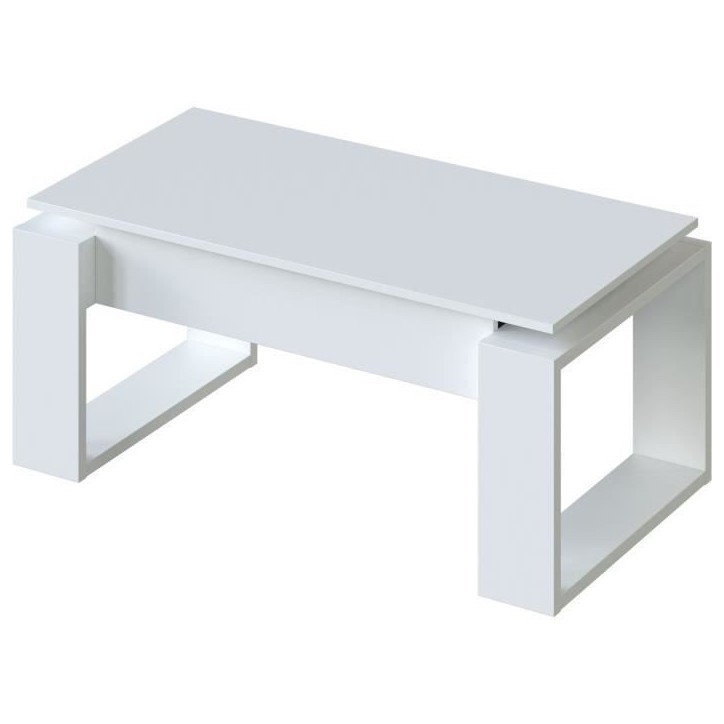 Table basse relevable - Mélaminé blanc - L 105 x P 55 x H 45 cm NOVA