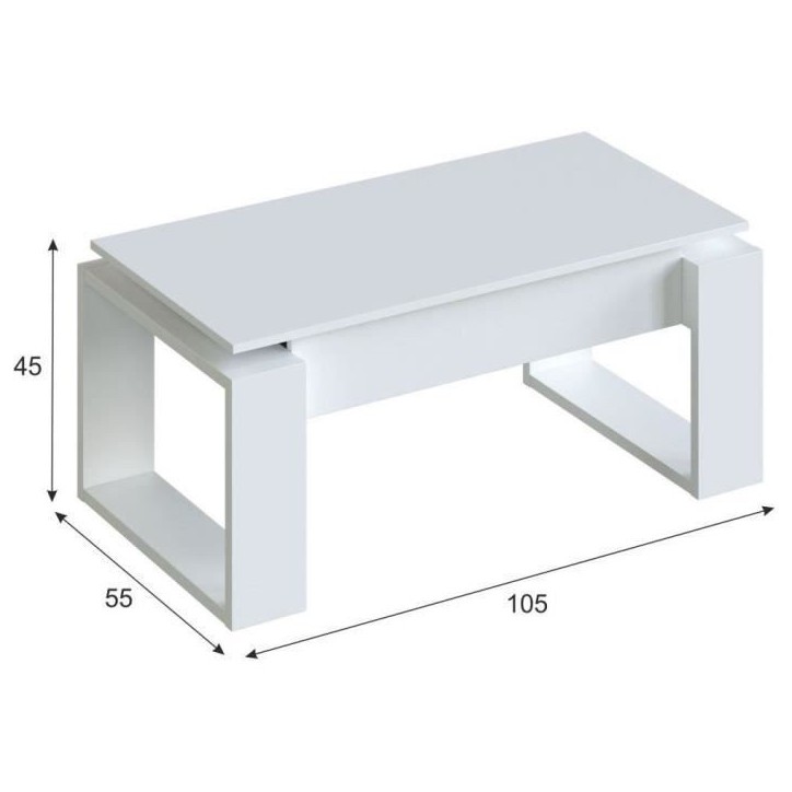 Table basse relevable - Mélaminé blanc - L 105 x P 55 x H 45 cm NOVA