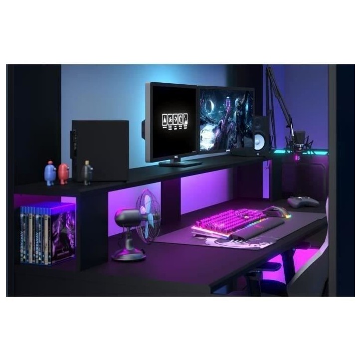 Lit mezzanine combiné enfant LED Gamer ONLINE - 90 x 200 cm - Noir mat - Sommier inclus - PARISOT Lit mezzanine combiné enfant LED Gamer ONLINE - 90 x 200 cm - Noir mat - Sommier inclus - PARISOT