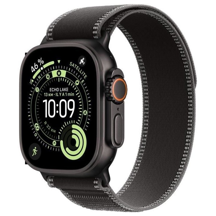 Apple Watch Ultra 3 GPS + Cellular - 49mm - Boîtier Black Titanium - Bracelet Black/Charcoal Trail Loop - M/L Apple Watch Ultra 3 GPS + Cellular - 49mm - Boîtier Black Titanium - Bracelet Black/Charcoal Trail Loop - M/L