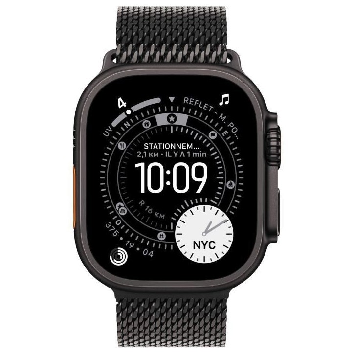 Apple Watch Ultra 3 GPS + Cellular - 49mm - Boîtier Black Titanium - Bracelet Black Titanium Milanese Loop - Medium Apple Watch Ultra 3 GPS + Cellular - 49mm - Boîtier Black Titanium - Bracelet Black Titanium Milanese Loop - Medium