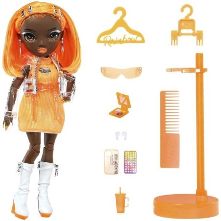 Rainbow High S23 Fashion Doll - Poupée 27 cm Michelle St Charles (Orange Fluo) - 1 tenue, 1 paire de chaussures et des accessoi