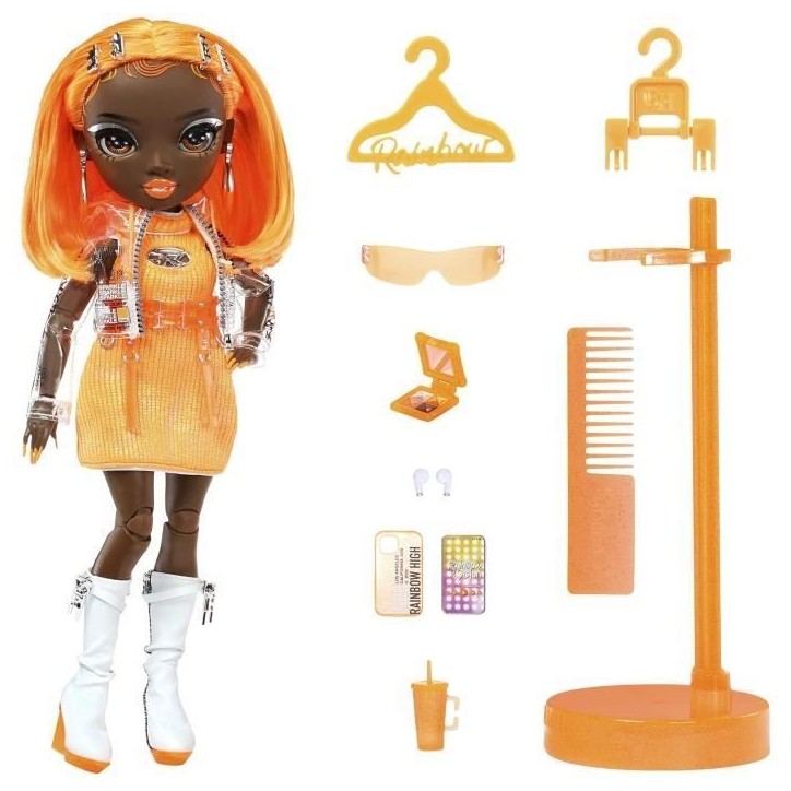 Rainbow High S23 Fashion Doll - Poupée 27 cm Michelle St Charles (Orange Fluo) - 1 tenue, 1 paire de chaussures et des accessoi Rainbow High S23 Fashion Doll - Poupée 27 cm Michelle St Charles (Orange Fluo) - 1 tenue, 1 paire de chaussures et des accessoi