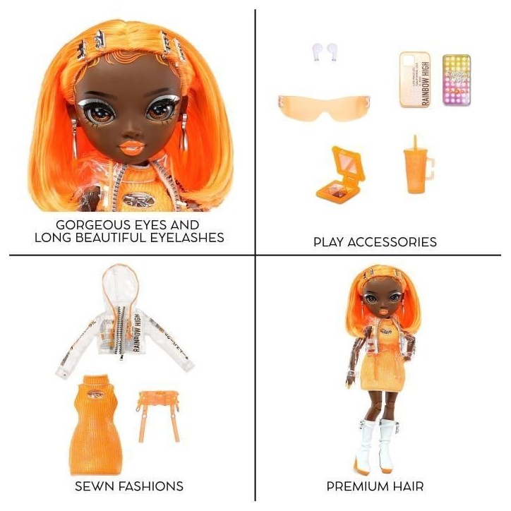 Rainbow High S23 Fashion Doll - Poupée 27 cm Michelle St Charles (Orange Fluo) - 1 tenue, 1 paire de chaussures et des accessoi Rainbow High S23 Fashion Doll - Poupée 27 cm Michelle St Charles (Orange Fluo) - 1 tenue, 1 paire de chaussures et des accessoi