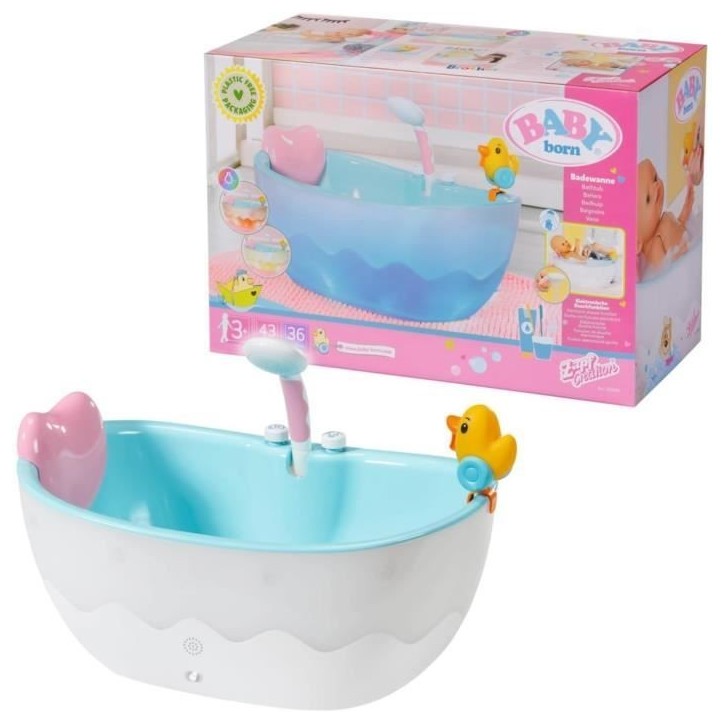 Baignoire pour poupée BABY BORN avec effets lumineux et sonores - Canard de bain amovible - Enfant 3 ans et plus