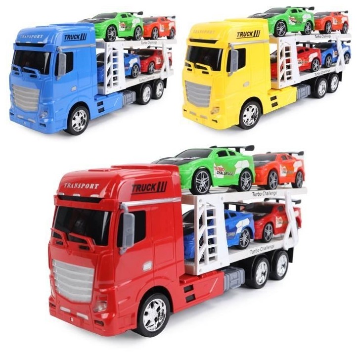 Véhicule d'Intervention - TURBO CHALLENGE - Camion Transport - 1/24 - 4 Voitures Sportives - Couleur Aléatoire Véhicule d'Intervention - TURBO CHALLENGE - Camion Transport - 1/24 - 4 Voitures Sportives - Couleur Aléatoire