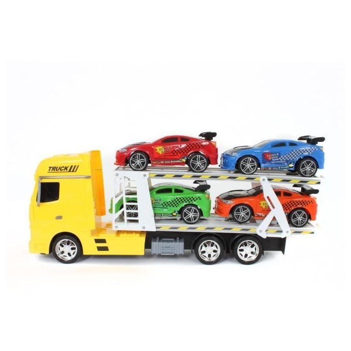 Véhicule d'Intervention - TURBO CHALLENGE - Camion Transport - 1/24 - 4 Voitures Sportives - Couleur Aléatoire Véhicule d'Intervention - TURBO CHALLENGE - Camion Transport - 1/24 - 4 Voitures Sportives - Couleur Aléatoire