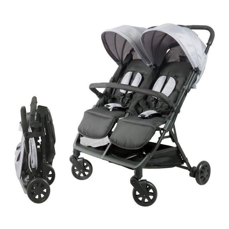 Bambisol - DS209 GRIS NOIR - Poussette Double Cote a Cote | Pour Jumea Bambisol - DS209 GRIS NOIR - Poussette Double Cote a Cote | Pour Jumea