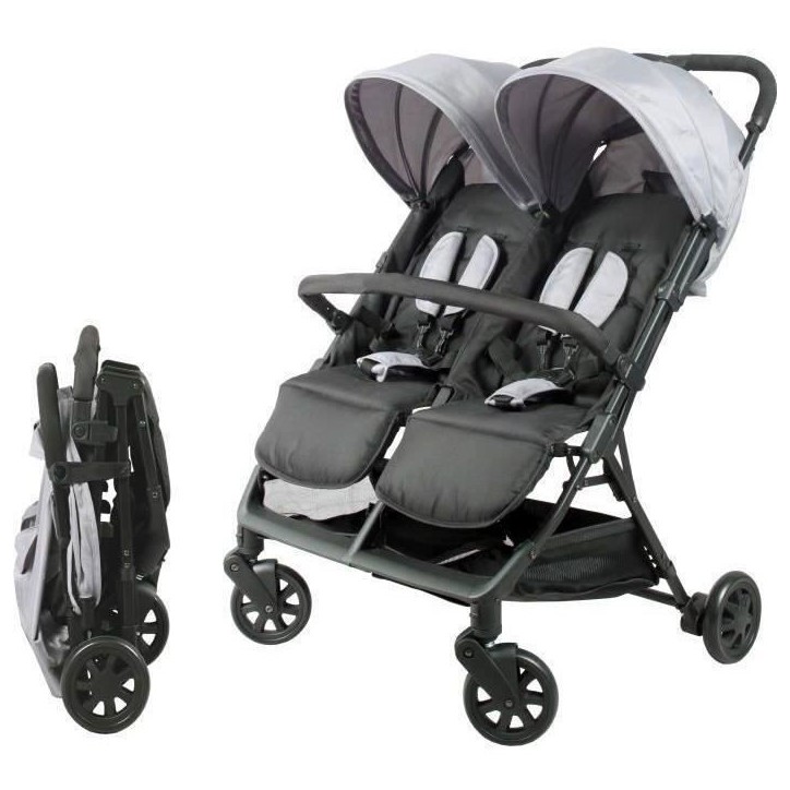 Bambisol - DS209 GRIS NOIR - Poussette Double Cote a Cote | Pour Jumeaux des la Naissance, Pliage Ultra-Compact | Noir Gris Bambisol - DS209 GRIS NOIR - Poussette Double Cote a Cote | Pour Jumeaux des la Naissance, Pliage Ultra-Compact | Noir Gris