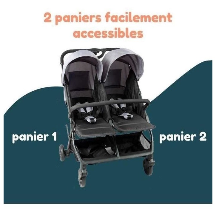 Bambisol - DS209 GRIS NOIR - Poussette Double Cote a Cote | Pour Jumeaux des la Naissance, Pliage Ultra-Compact | Noir Gris Bambisol - DS209 GRIS NOIR - Poussette Double Cote a Cote | Pour Jumeaux des la Naissance, Pliage Ultra-Compact | Noir Gris