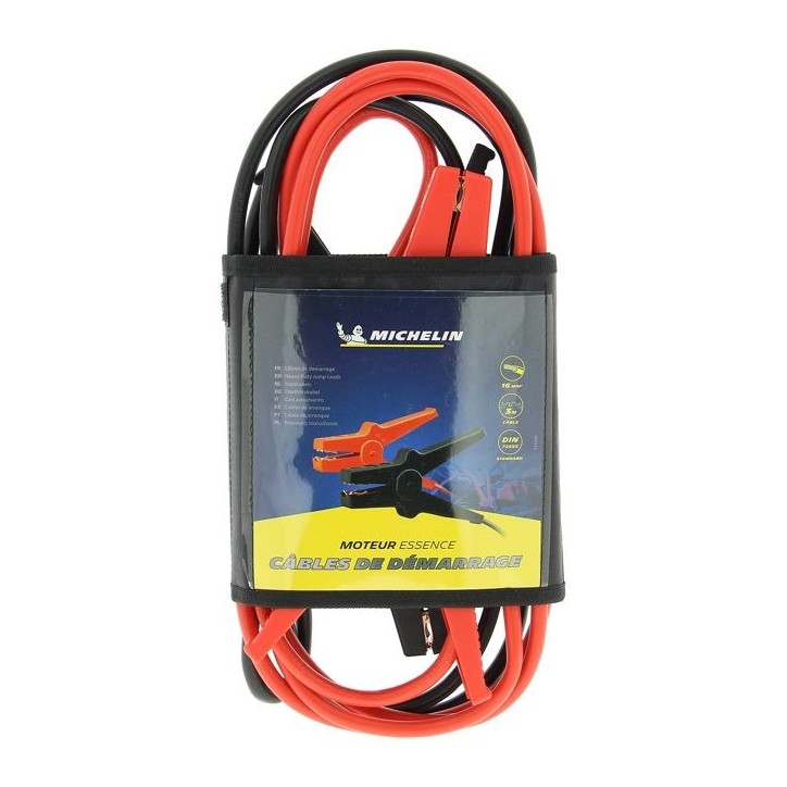 Câbles de démarrage - MICHELIN - 16mm2 de section - longueur de 3m - moteurs a essence de cylindrée maximale 2,5L
