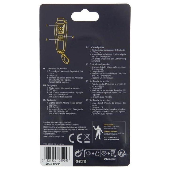 Contrôleur de pression digital de 0.05 bars a 7 bars- MICHELIN - Ecran LCD - Eclairage lampe torche Contrôleur de pression digital de 0.05 bars a 7 bars- MICHELIN - Ecran LCD - Eclairage lampe torche