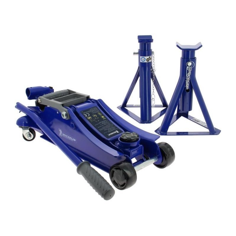 Cric hydraulique rouleur 1,8T + 2 Chandelles 2T - MICHELIN - Ht de lev Cric hydraulique rouleur 1,8T + 2 Chandelles 2T - MICHELIN - Ht de lev