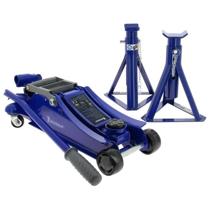 Cric hydraulique rouleur 1,8T + 2 Chandelles 2T - MICHELIN - Ht de levage cric : 105-350mm - Ht de levage chandelles : 266-355 m Cric hydraulique rouleur 1,8T + 2 Chandelles 2T - MICHELIN - Ht de levage cric : 105-350mm - Ht de levage chandelles : 266-355 m