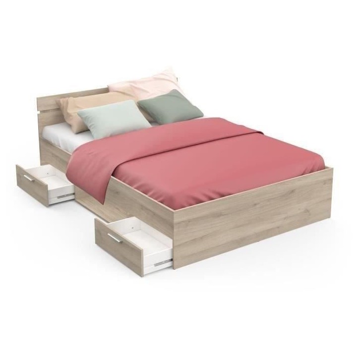 Lit adulte - MICHIGAN - 140 x 200 cm - 2 tiroirs / 1 niche - Chene Kronberg - DEMEYERE Lit adulte - MICHIGAN - 140 x 200 cm - 2 tiroirs / 1 niche - Chene Kronberg - DEMEYERE