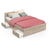 Lit adulte - MICHIGAN - 140 x 200 cm - 2 tiroirs / 1 niche - Chene Kro