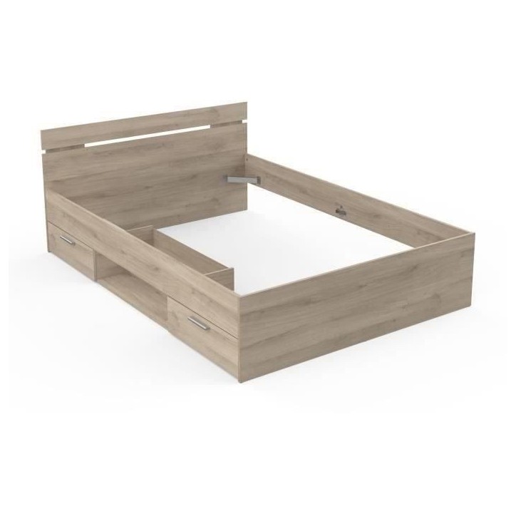 Lit adulte - MICHIGAN - 140 x 200 cm - 2 tiroirs / 1 niche - Chene Kronberg - DEMEYERE Lit adulte - MICHIGAN - 140 x 200 cm - 2 tiroirs / 1 niche - Chene Kronberg - DEMEYERE