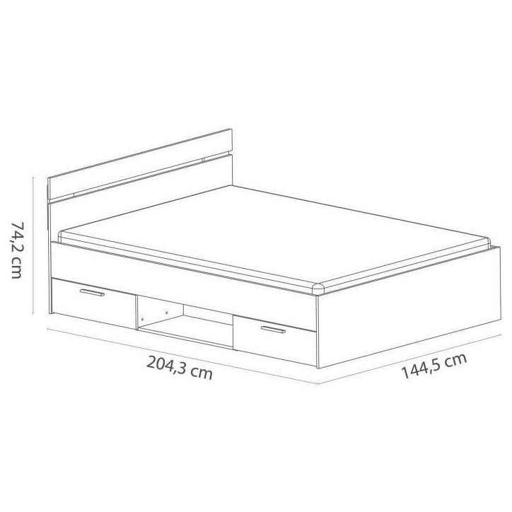 Lit adulte - MICHIGAN - 140 x 200 cm - 2 tiroirs / 1 niche - Chene Kronberg - DEMEYERE Lit adulte - MICHIGAN - 140 x 200 cm - 2 tiroirs / 1 niche - Chene Kronberg - DEMEYERE