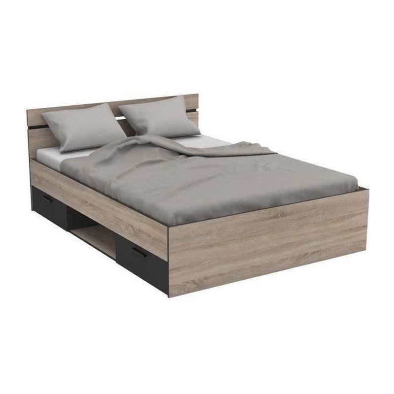 DEMEYERE Michigan Lit adulte 140x190 cm - 2 tiroirs et 1 niche - Indus DEMEYERE Michigan Lit adulte 140x190 cm - 2 tiroirs et 1 niche - Indus
