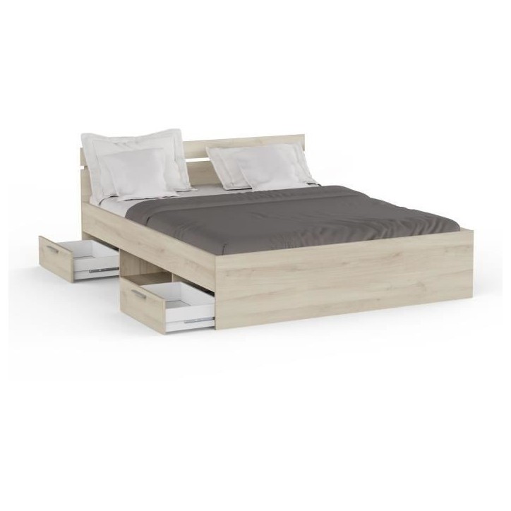 Demeyere Lit adulte MICHIGAN - 160 x 200 cm - Mulitiples rangements - Chene brossé Demeyere Lit adulte MICHIGAN - 160 x 200 cm - Mulitiples rangements - Chene brossé