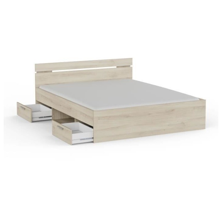 Demeyere Lit adulte MICHIGAN - 160 x 200 cm - Mulitiples rangements - Chene brossé Demeyere Lit adulte MICHIGAN - 160 x 200 cm - Mulitiples rangements - Chene brossé