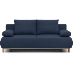 Banquette convertible 3 places MIKA - Tissu bleu foncé - Coffre de ra