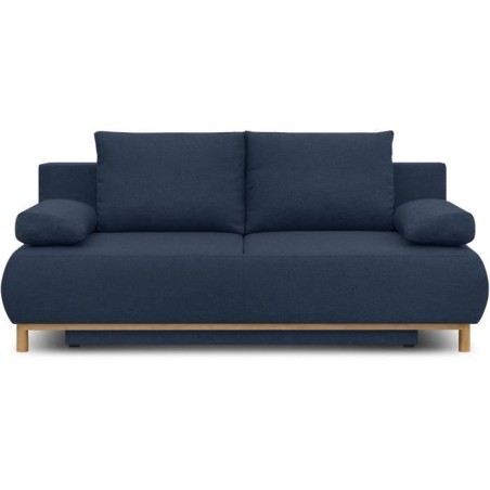 Banquette convertible 3 places MIKA - Tissu bleu foncé - Coffre de ra