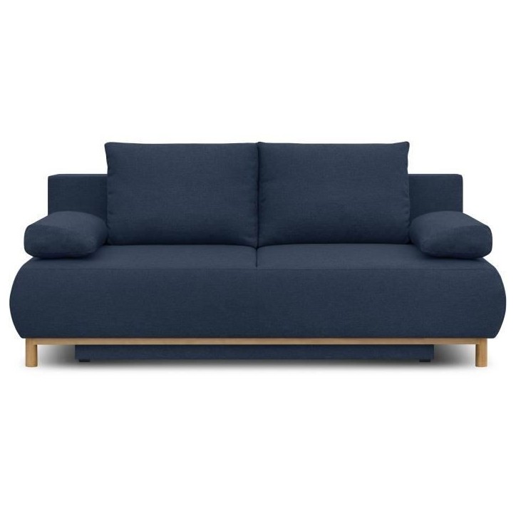 Banquette convertible 3 places MIKA - Tissu bleu foncé - Coffre de rangement - L 192 x H 84 x P 93 cm Banquette convertible 3 places MIKA - Tissu bleu foncé - Coffre de rangement - L 192 x H 84 x P 93 cm