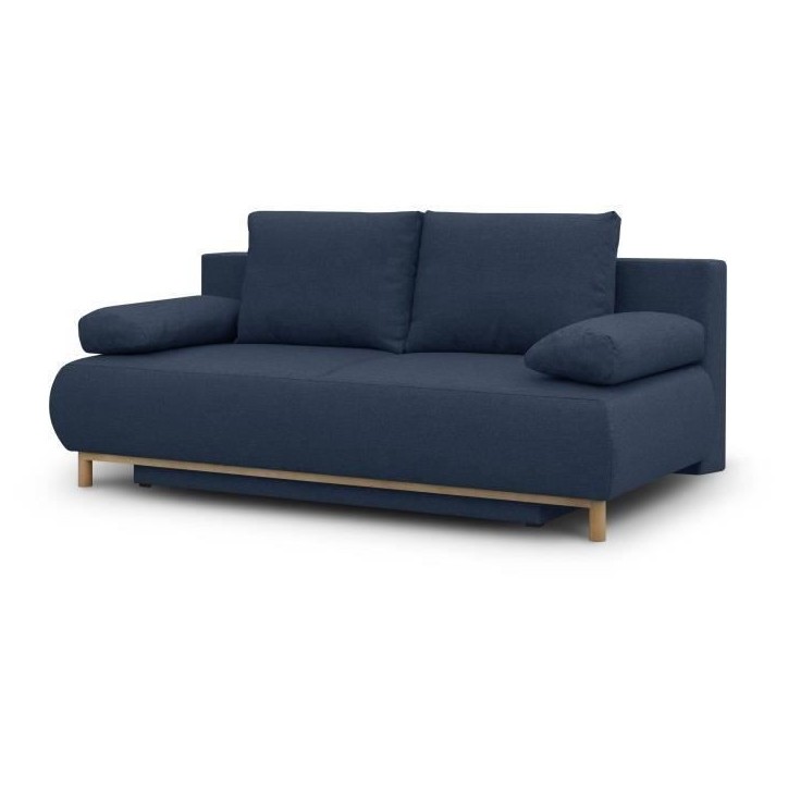 Banquette convertible 3 places MIKA - Tissu bleu foncé - Coffre de rangement - L 192 x H 84 x P 93 cm Banquette convertible 3 places MIKA - Tissu bleu foncé - Coffre de rangement - L 192 x H 84 x P 93 cm