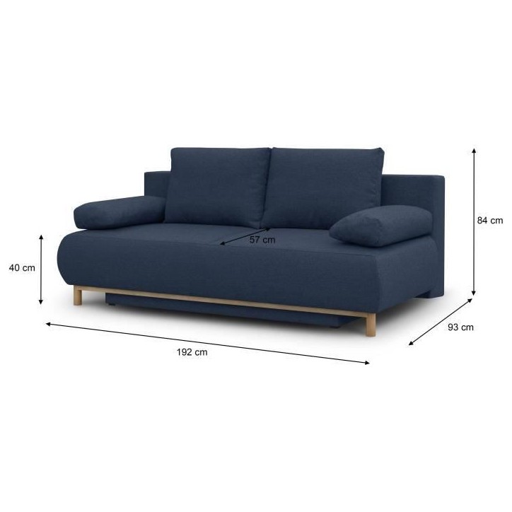 Banquette convertible 3 places MIKA - Tissu bleu foncé - Coffre de rangement - L 192 x H 84 x P 93 cm Banquette convertible 3 places MIKA - Tissu bleu foncé - Coffre de rangement - L 192 x H 84 x P 93 cm