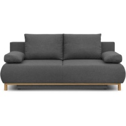 Banquette convertible 3 places MIKA - Tissu gris - Coffre de rangement