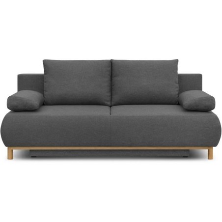 Banquette convertible 3 places MIKA - Tissu gris - Coffre de rangement