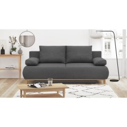 Banquette convertible 3 places MIKA - Tissu gris - Coffre de rangement