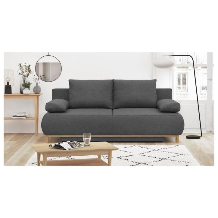 Banquette convertible 3 places MIKA - Tissu gris - Coffre de rangement - L 192 x H 84 x P 93 cm Banquette convertible 3 places MIKA - Tissu gris - Coffre de rangement - L 192 x H 84 x P 93 cm