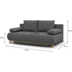 Banquette convertible 3 places MIKA - Tissu gris - Coffre de rangement