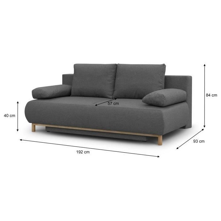 Banquette convertible 3 places MIKA - Tissu gris - Coffre de rangement - L 192 x H 84 x P 93 cm Banquette convertible 3 places MIKA - Tissu gris - Coffre de rangement - L 192 x H 84 x P 93 cm