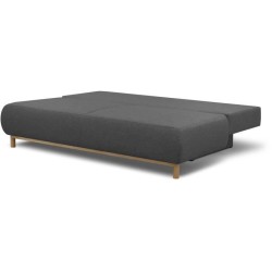 Banquette convertible 3 places MIKA - Tissu gris - Coffre de rangement