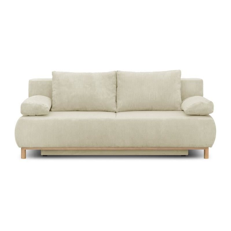 Banquette convertible 3 places MIKA - Velours côtelé Beige - Coffre Banquette convertible 3 places MIKA - Velours côtelé Beige - Coffre