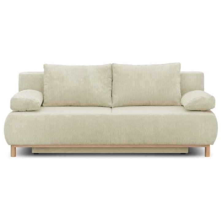 Banquette convertible 3 places MIKA - Velours côtelé Beige - Coffre de rangement - L 192 x H 84 x P 93 cm Banquette convertible 3 places MIKA - Velours côtelé Beige - Coffre de rangement - L 192 x H 84 x P 93 cm