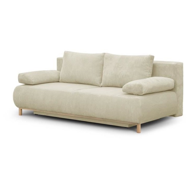 Banquette convertible 3 places MIKA - Velours côtelé Beige - Coffre de rangement - L 192 x H 84 x P 93 cm Banquette convertible 3 places MIKA - Velours côtelé Beige - Coffre de rangement - L 192 x H 84 x P 93 cm