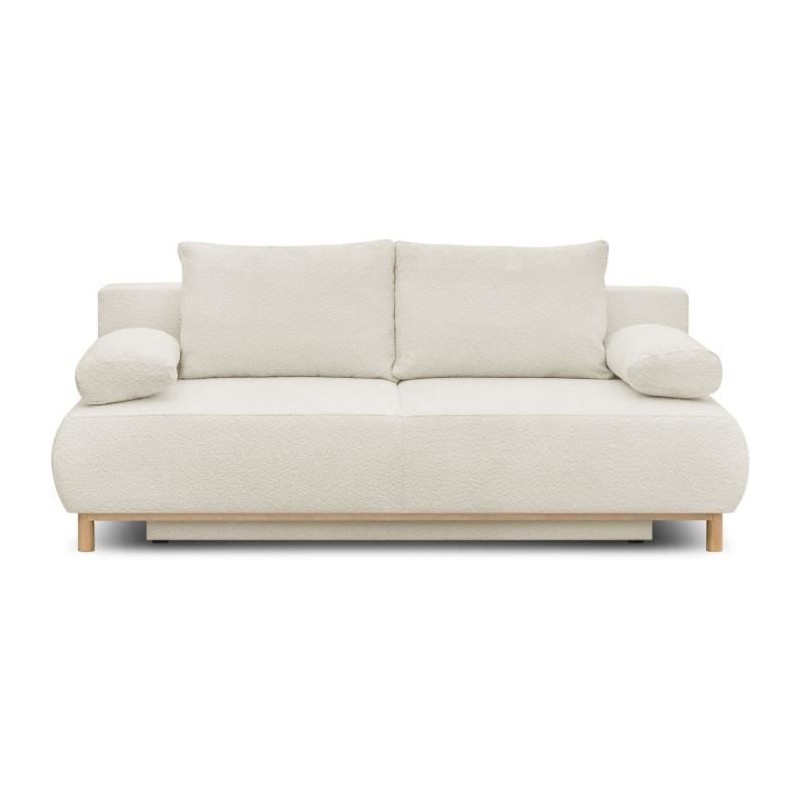 Banquette convertible 3 places MIKA - Tissu Bouclette beige - Coffre d Banquette convertible 3 places MIKA - Tissu Bouclette beige - Coffre d