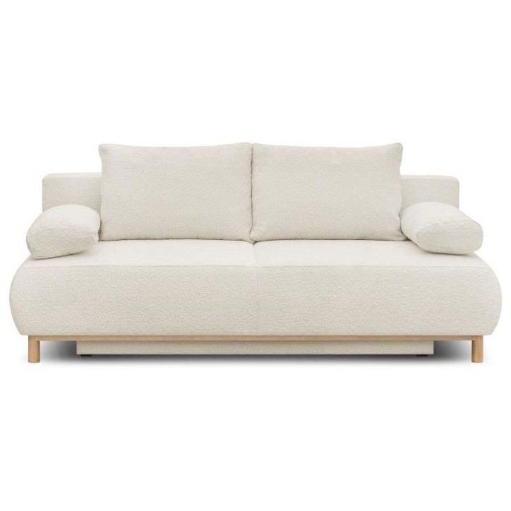 Banquette convertible 3 places MIKA - Tissu Bouclette beige - Coffre de rangement - L 192 x H 84 x P 93 cm Banquette convertible 3 places MIKA - Tissu Bouclette beige - Coffre de rangement - L 192 x H 84 x P 93 cm