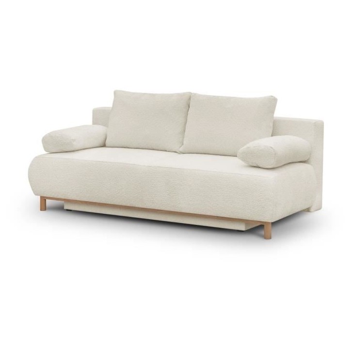Banquette convertible 3 places MIKA - Tissu Bouclette beige - Coffre de rangement - L 192 x H 84 x P 93 cm Banquette convertible 3 places MIKA - Tissu Bouclette beige - Coffre de rangement - L 192 x H 84 x P 93 cm